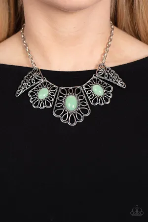 Glimmering Groves - Green - Bead Silver Filigree Paparazzi Short Statement Necklace
