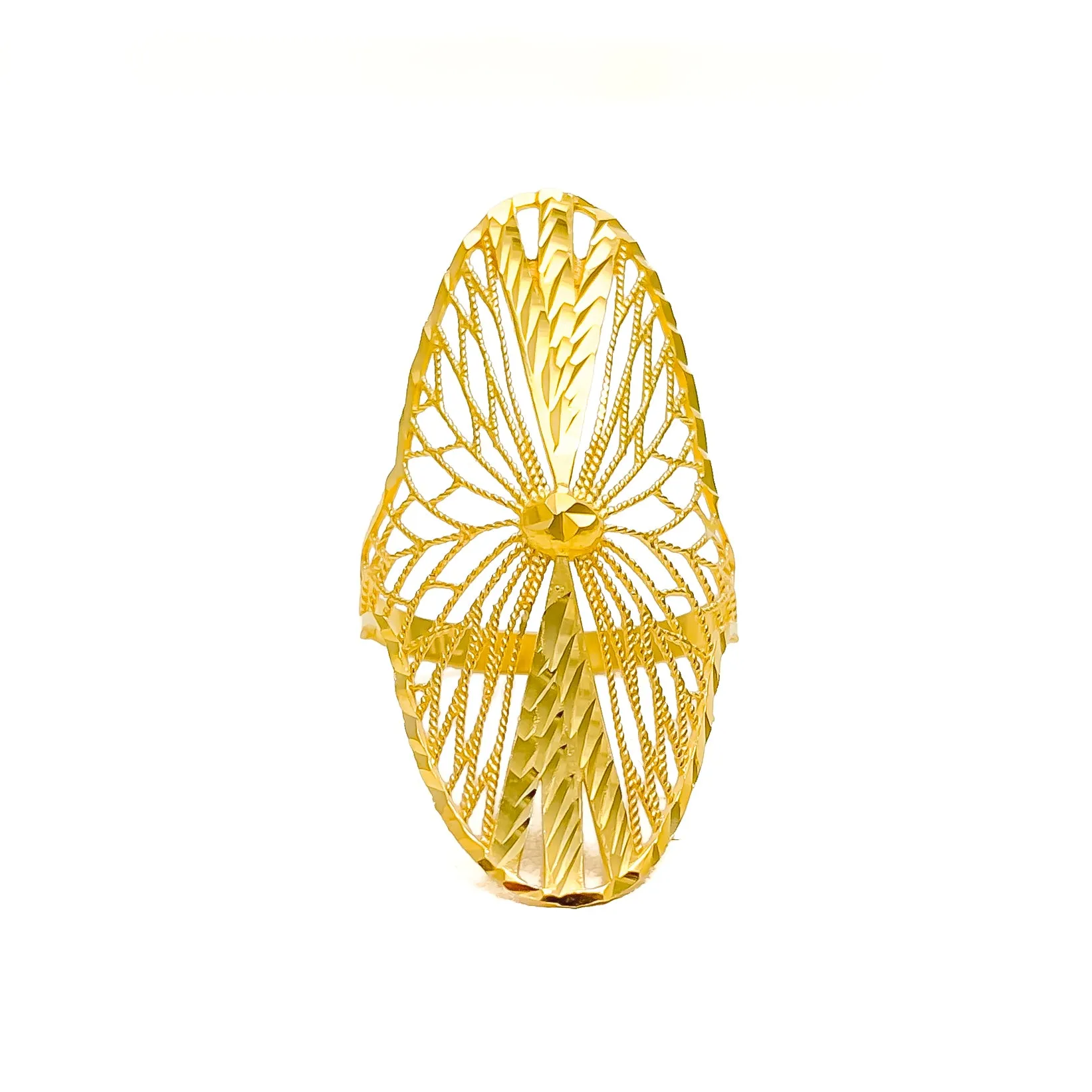 Glistening Striped Floral 21k Gold Ring