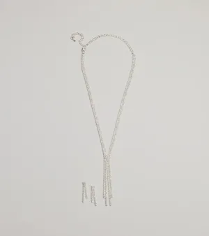 Glitzy Rhinestone Lariat Necklace And Earring Set
