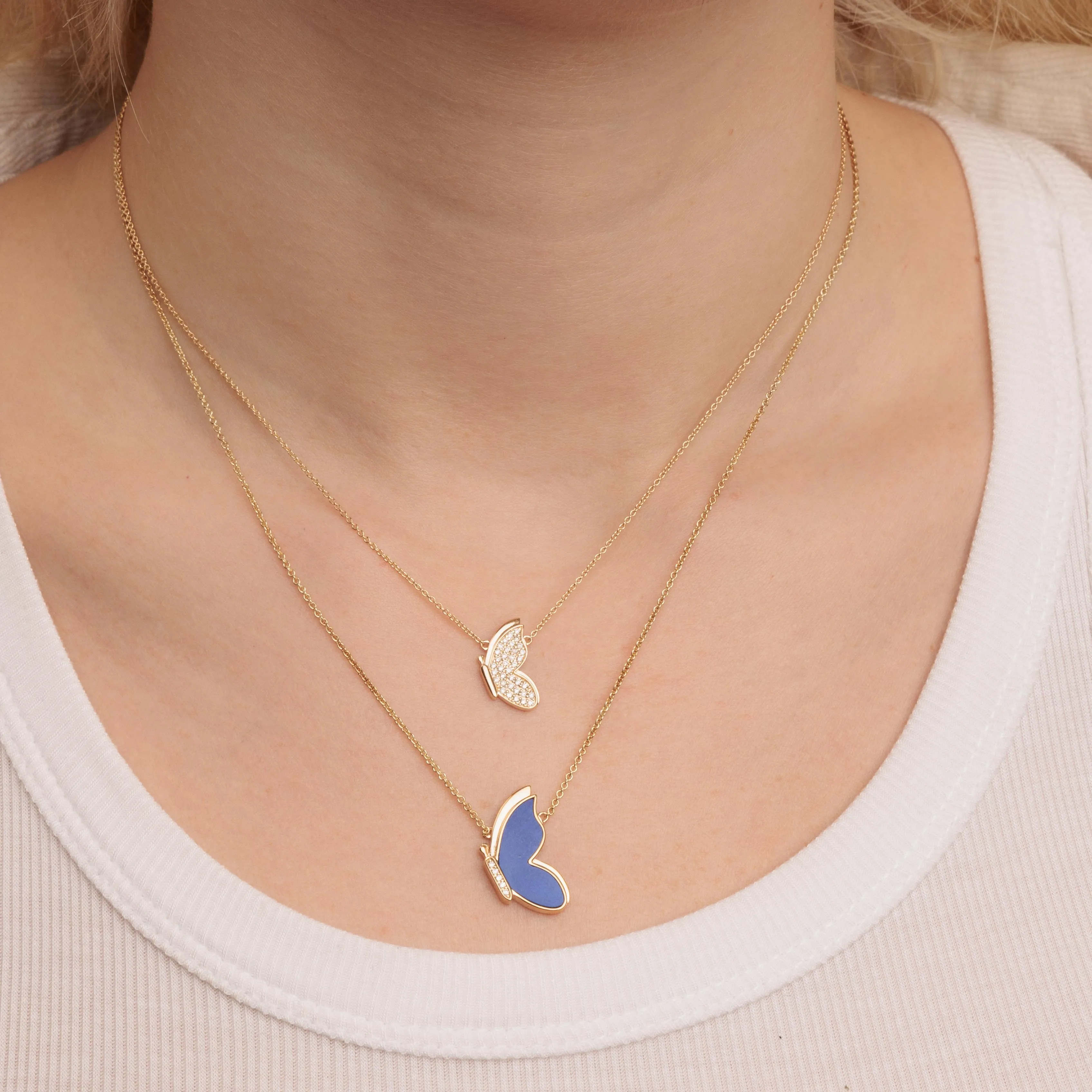 Gold & Diamond Small Flying Butterfly Necklace