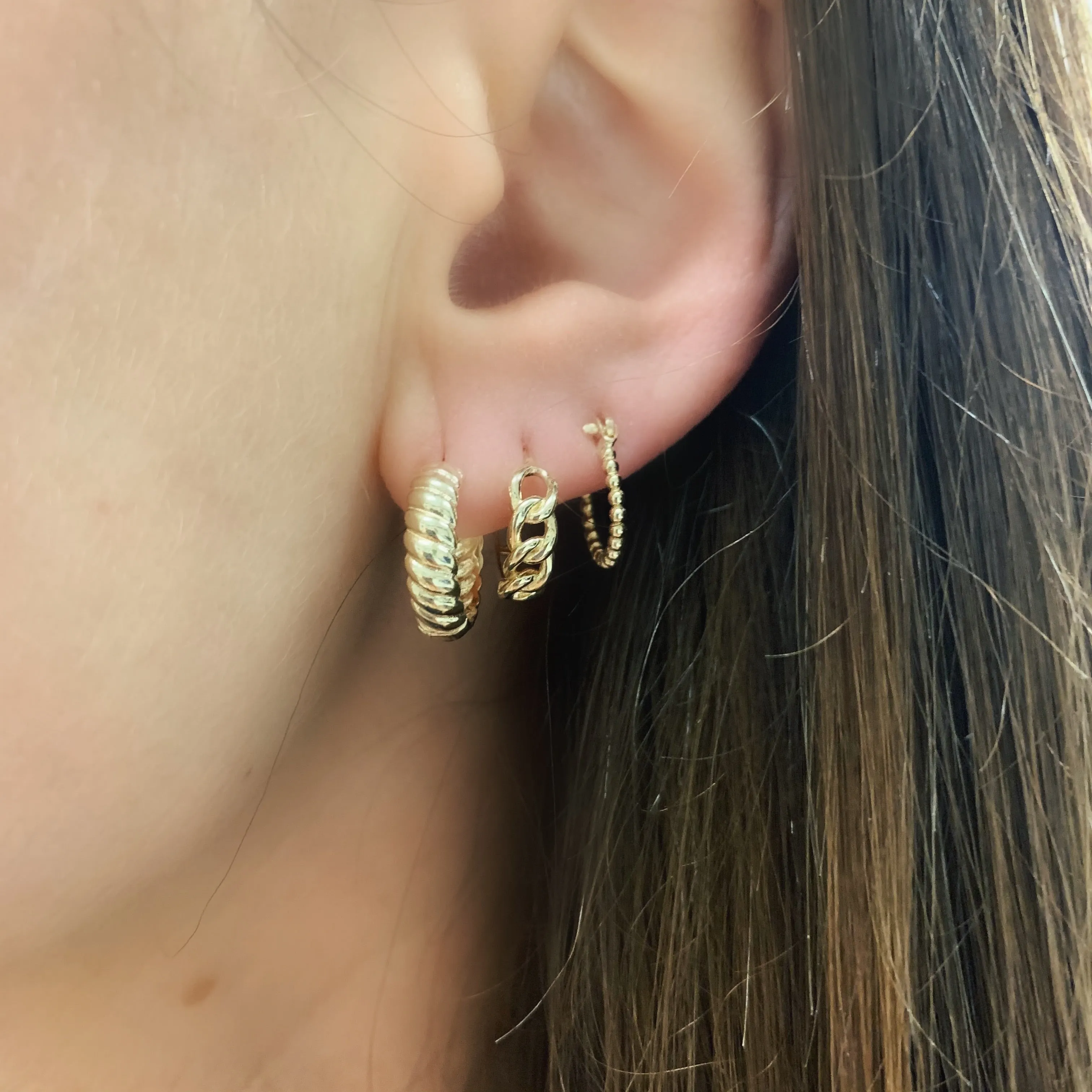 Gold Beaded Huggie Hoop Earrings