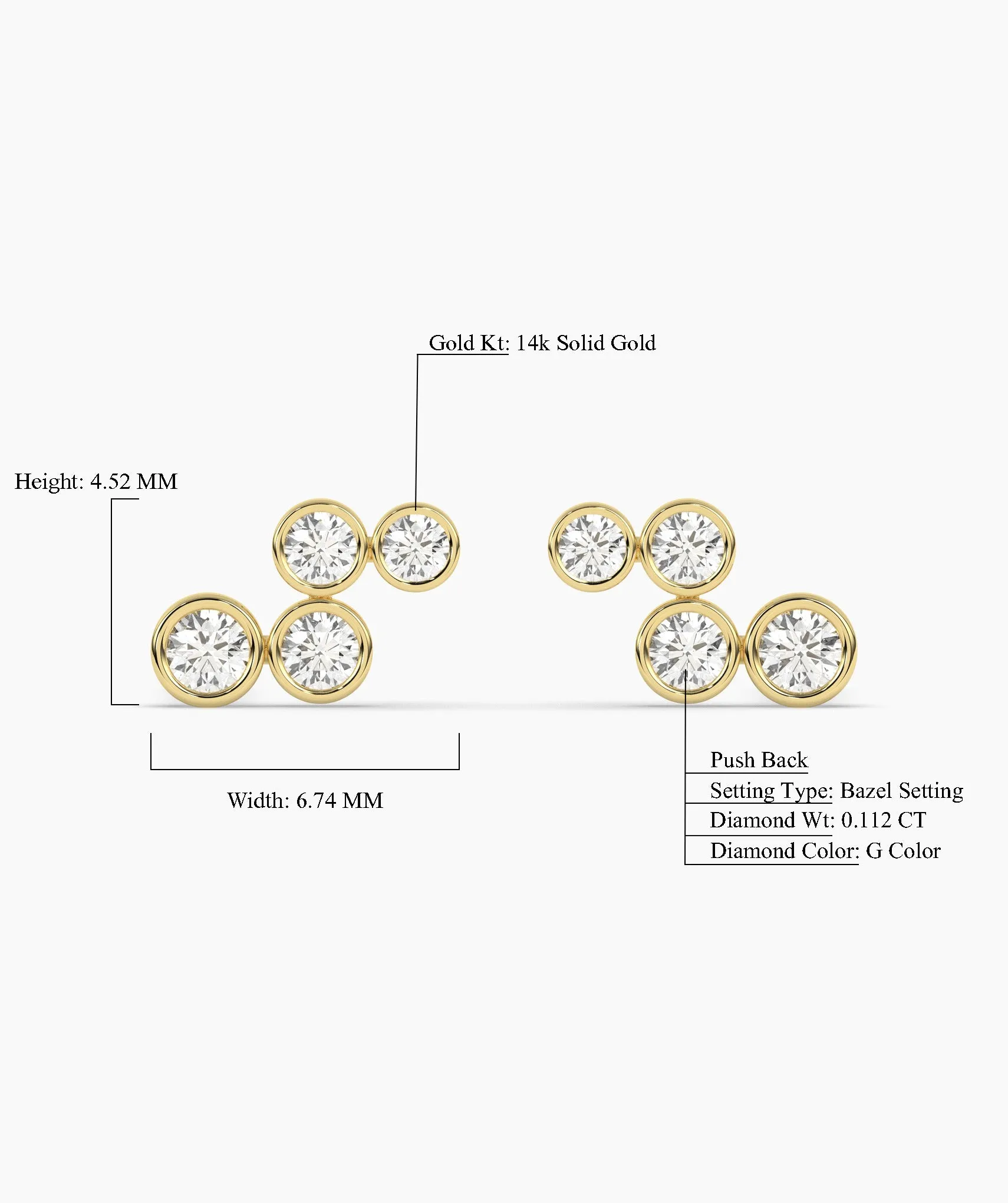 Gold Bezel Diamond Cluster Earrings