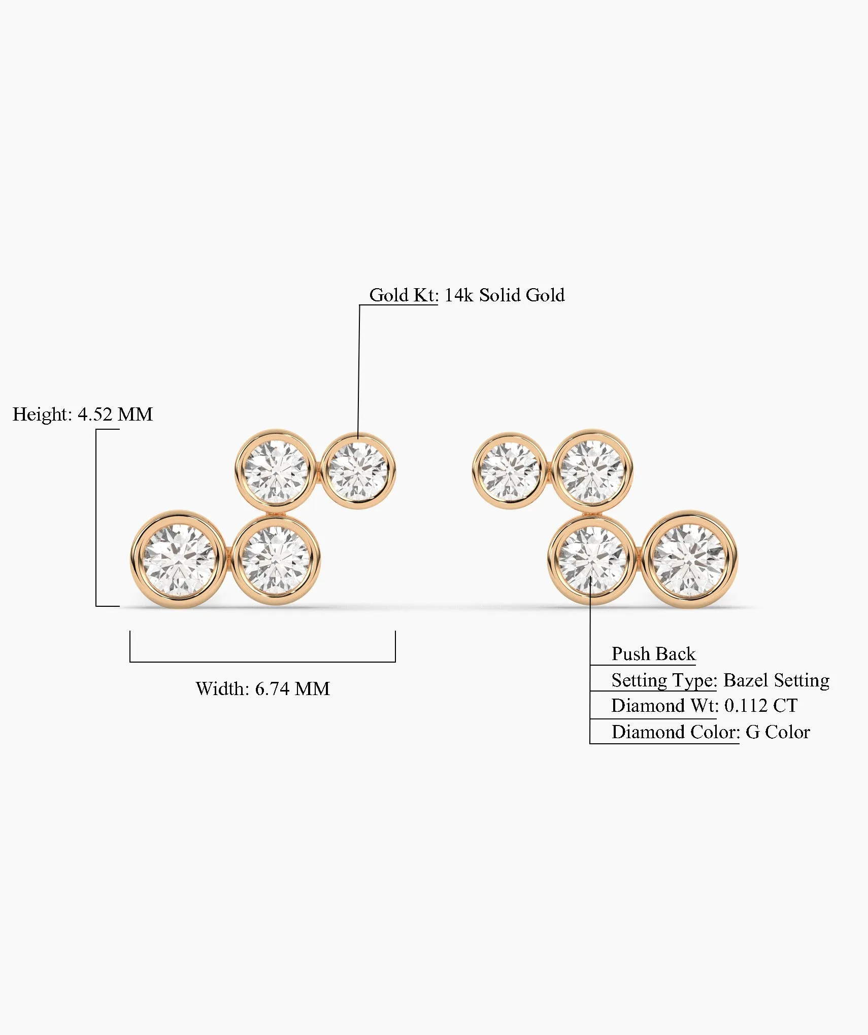 Gold Bezel Diamond Cluster Earrings