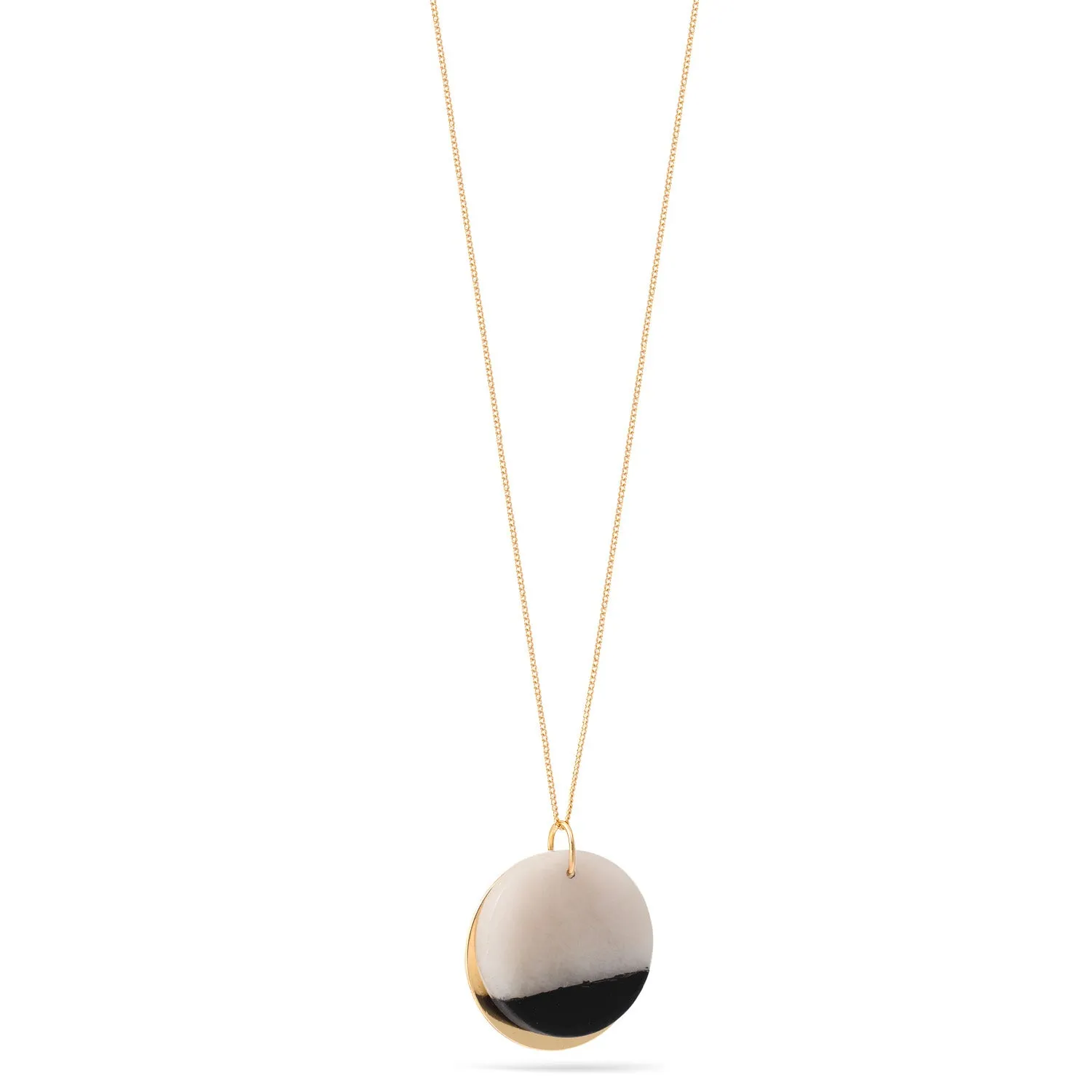 GOLD BLACK AND WHITE MARBLE ROUND PENDANT NECKLACE #HNN89950 (FB1)