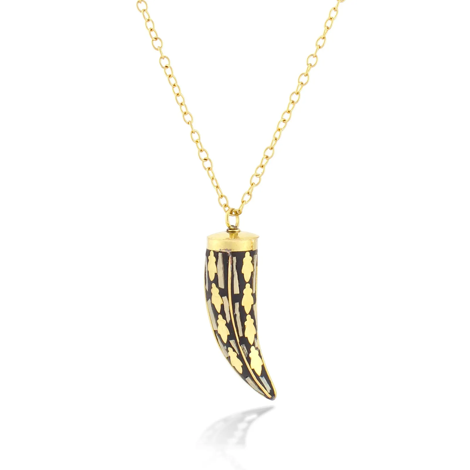 GOLD-BLACK HORN PENDANT NECKLACE  #KBI-NL-A2747GI