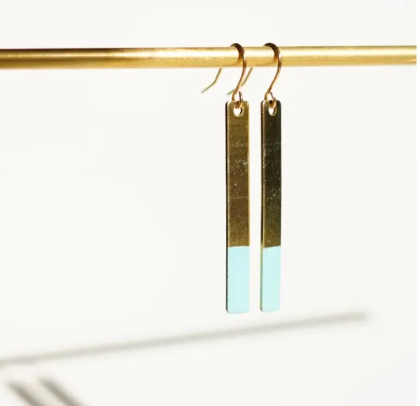 Gold Brass Slim Rectangle Earrings