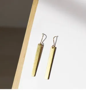 Gold Brass Slim Rectangle Earrings
