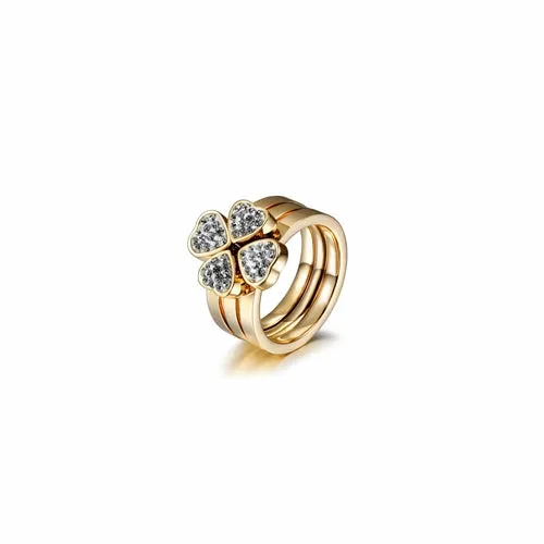 Gold Clover CZ Stacking Rings - Set of 3 for Women