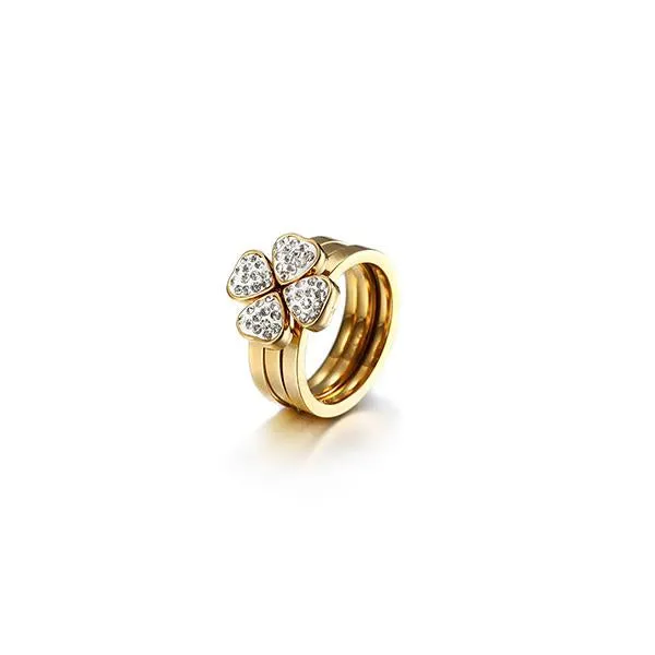 Gold Clover CZ Stacking Rings - Set of 3 for Women