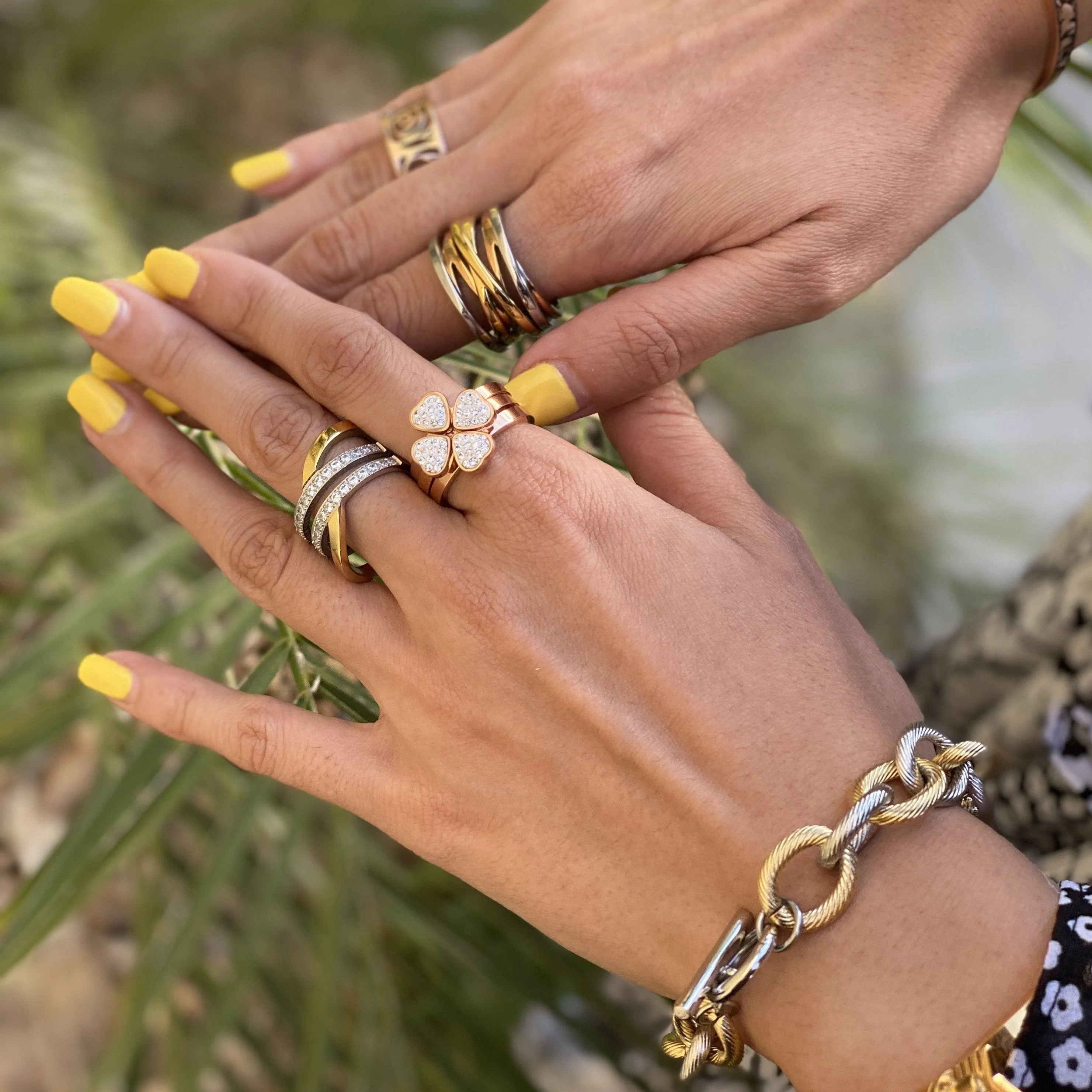 Gold Clover CZ Stacking Rings - Set of 3 for Women