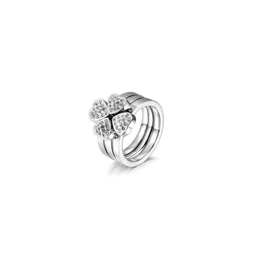 Gold Clover CZ Stacking Rings - Set of 3 for Women