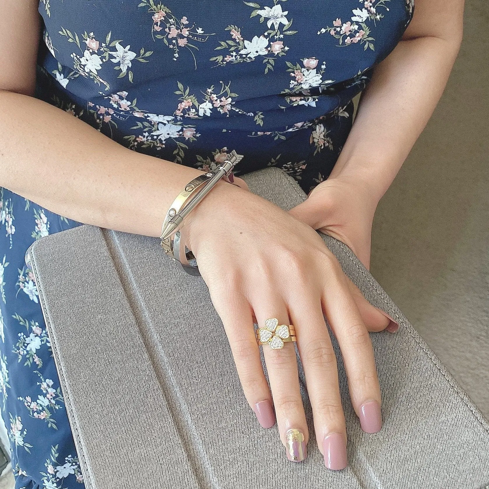 Gold Clover CZ Stacking Rings - Set of 3 for Women