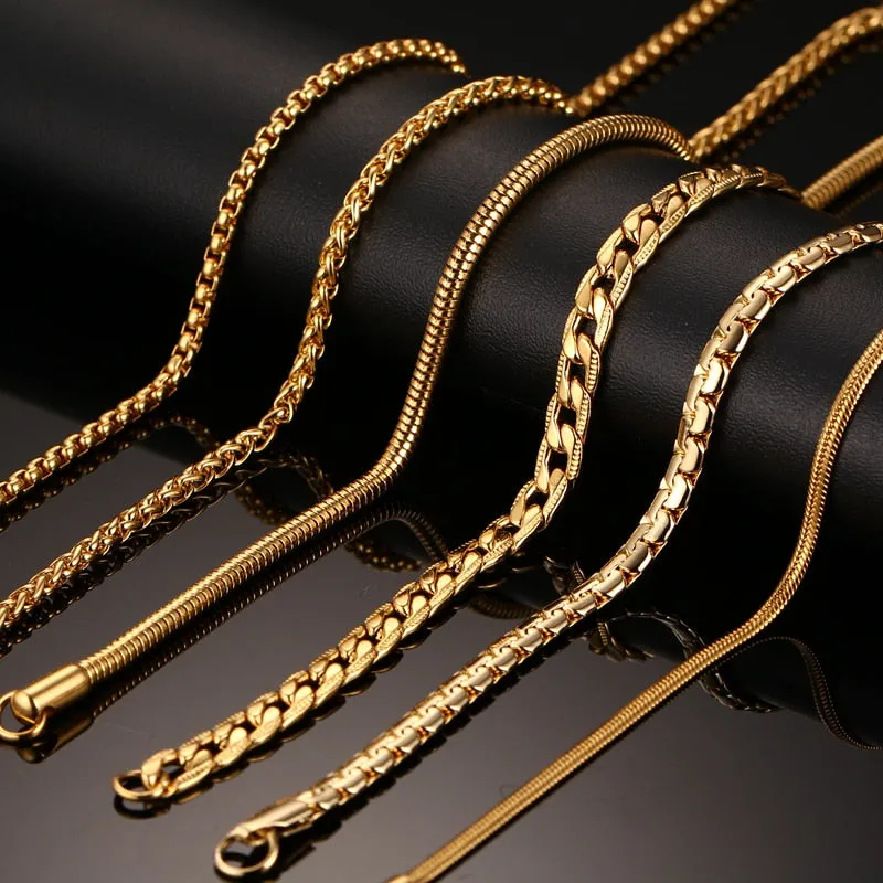 Gold Color Long Stainless Steel Necklace