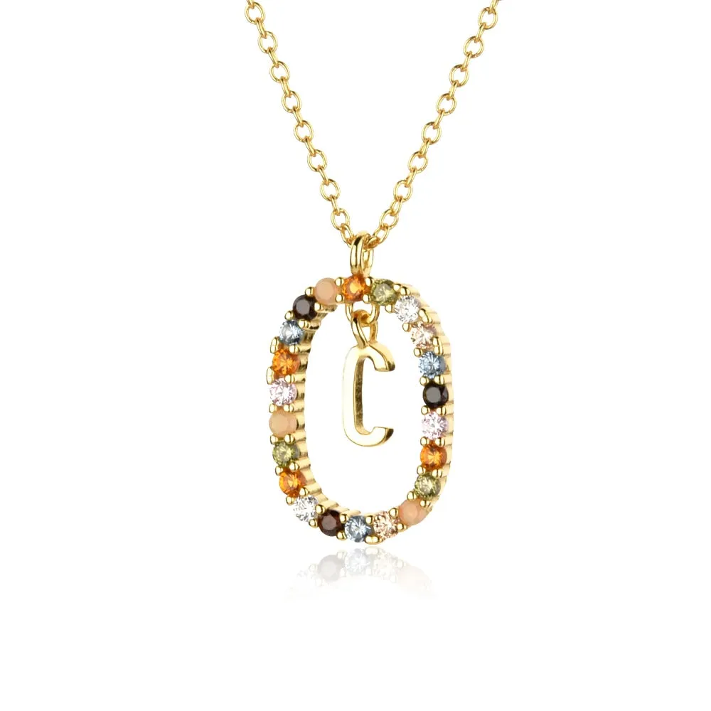 Gold Letter Initial Necklace with Adjustable Chain