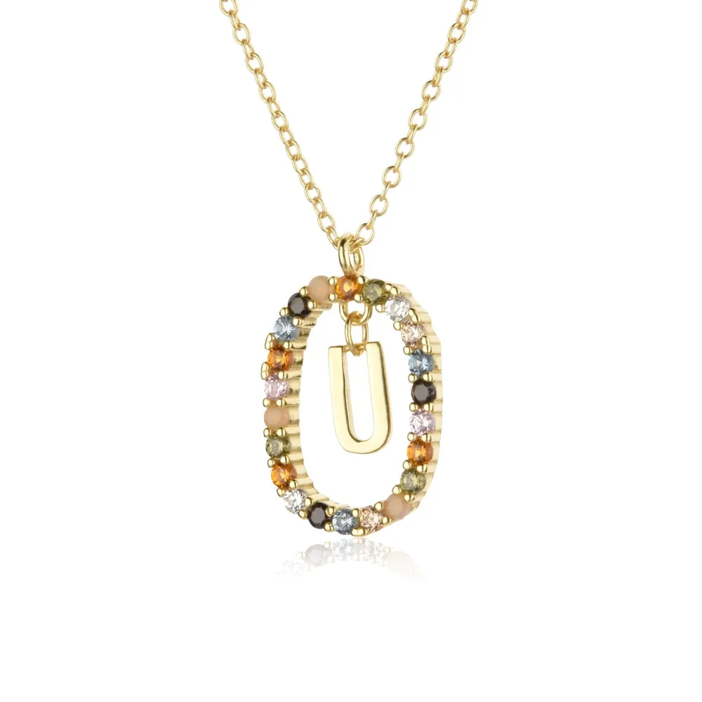 Gold Letter Initial Necklace with Adjustable Chain