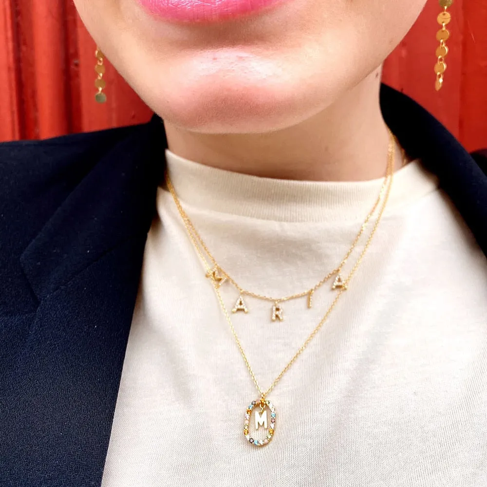 Gold Letter Initial Necklace with Adjustable Chain
