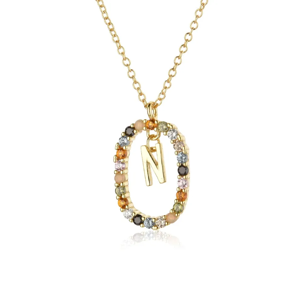 Gold Letter Initial Necklace with Adjustable Chain
