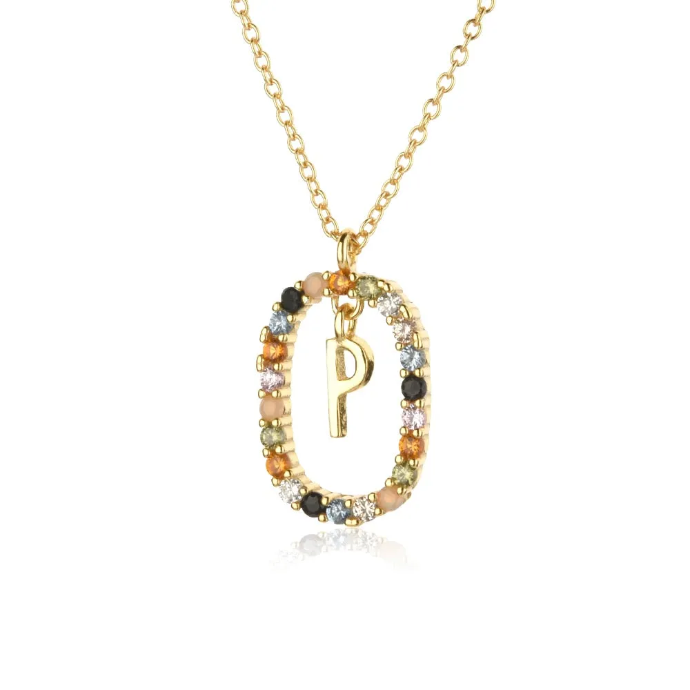 Gold Letter Initial Necklace with Adjustable Chain