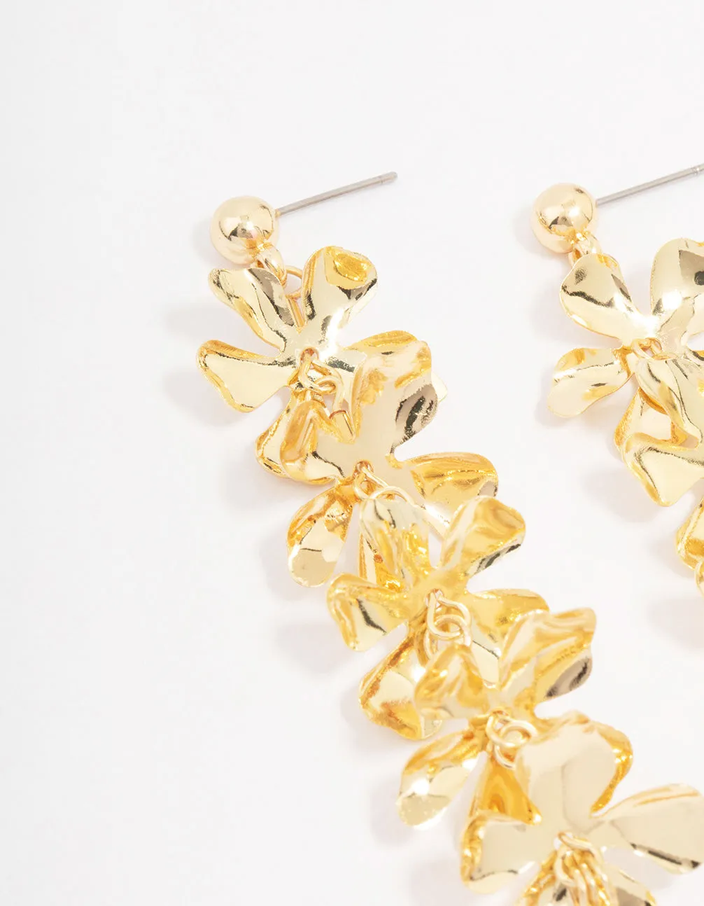 Gold Linear Petal Drop Earrings