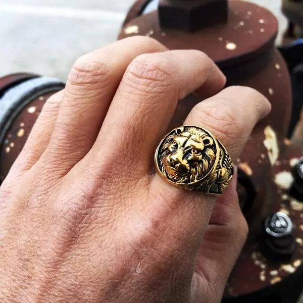 Gold Lion Head Ring
