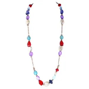GOLD MULTI COLORED BEADS GOLD LONG NECKLACE  #SC31316_G-MLTI-OX (AJ18/R-GH6)