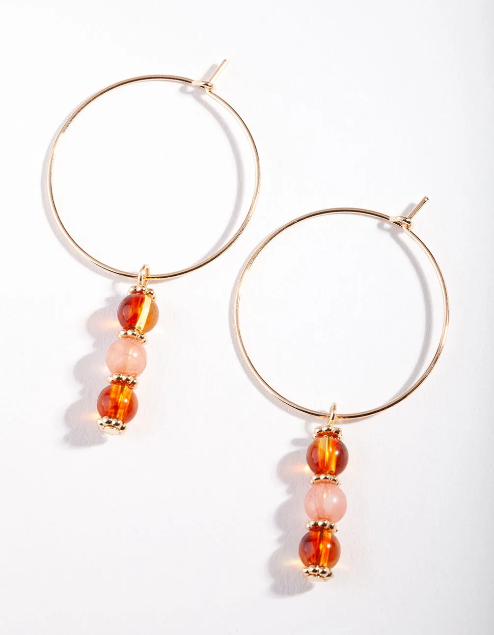 Gold Orange Linear Bead Earrings