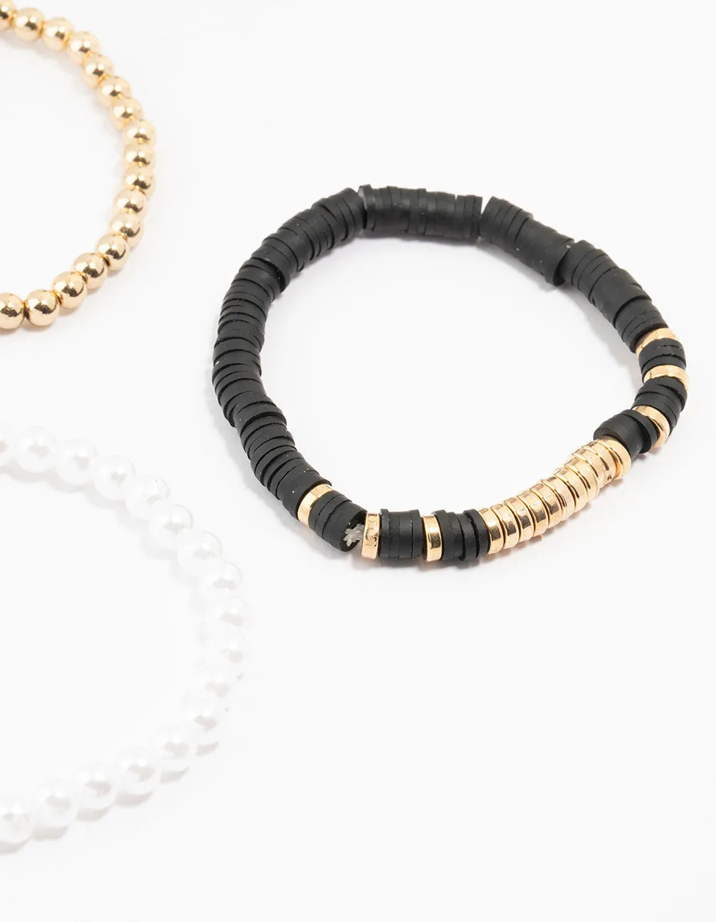 Gold Pearl & Disc Bracelets 5-Pack