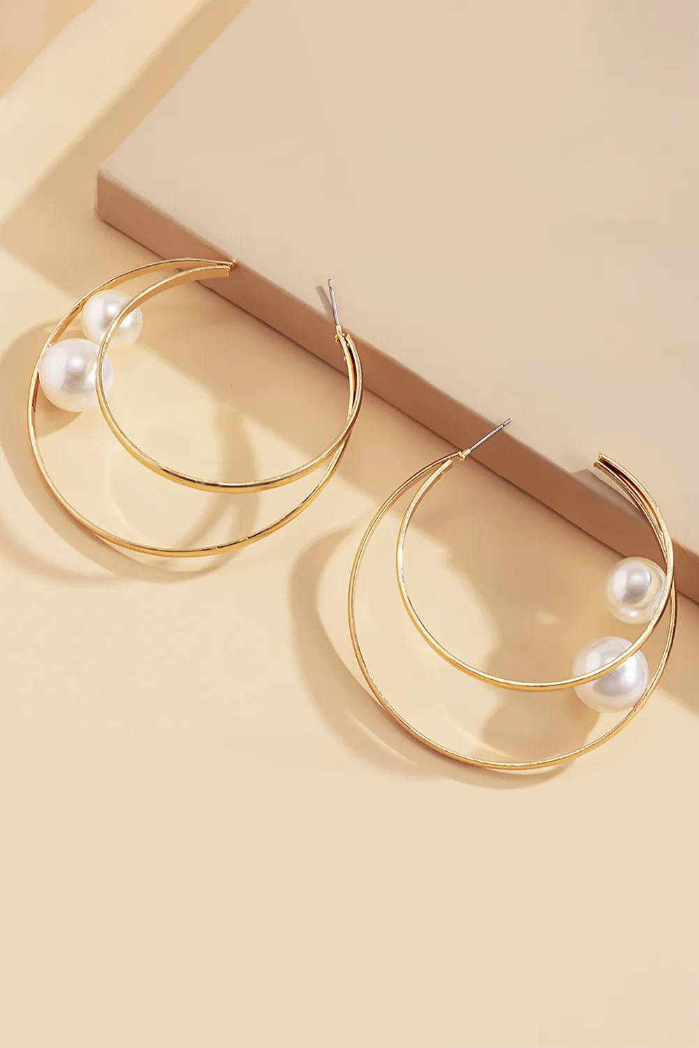 Gold Pearl Decor Dual Hook Earrings