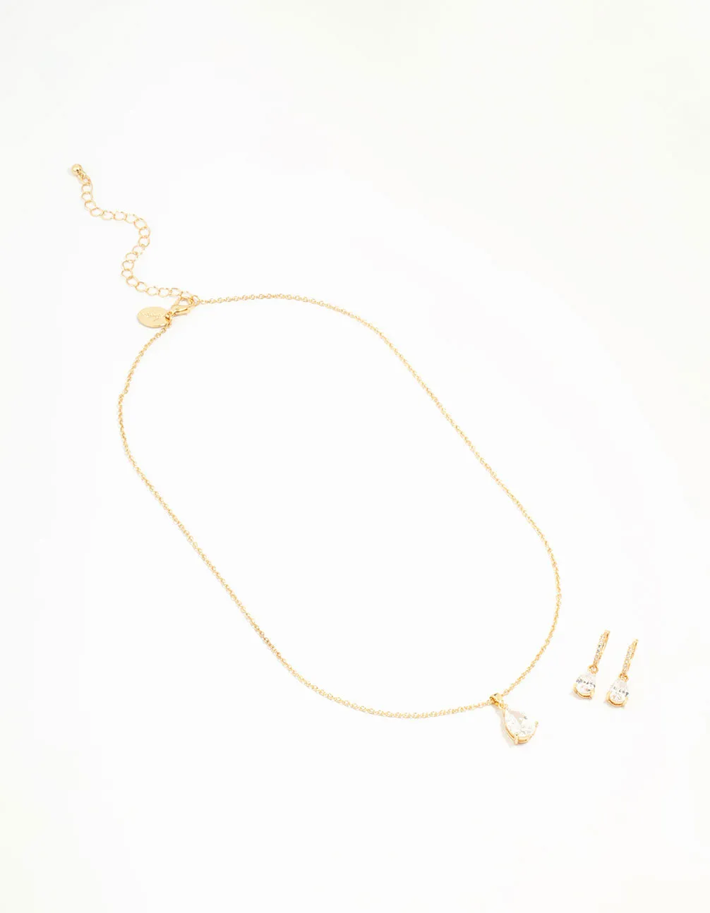Gold Plated Cubic Zirconia Drop Necklace & Stud Earrings Set