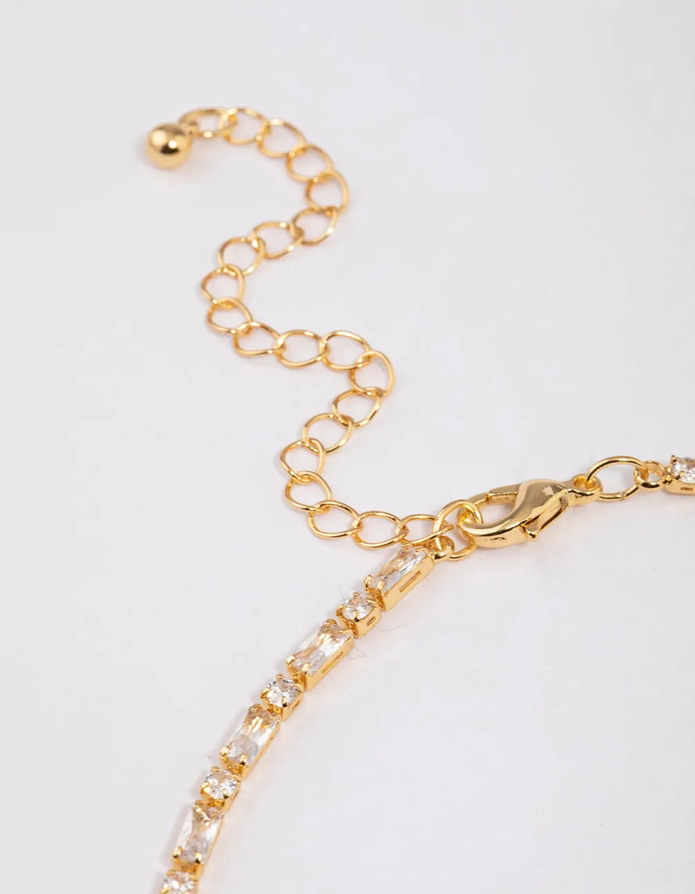 Gold Plated Cubic Zirconia Round & Baguette Tennis Necklace