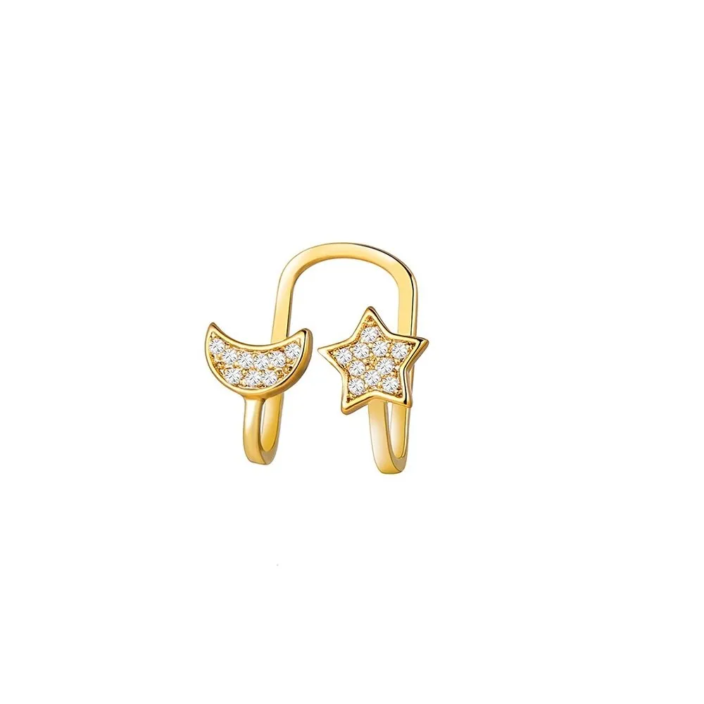 Gold Plated Micro Pave Celestial, Star Moon Ear Cuff, Earring