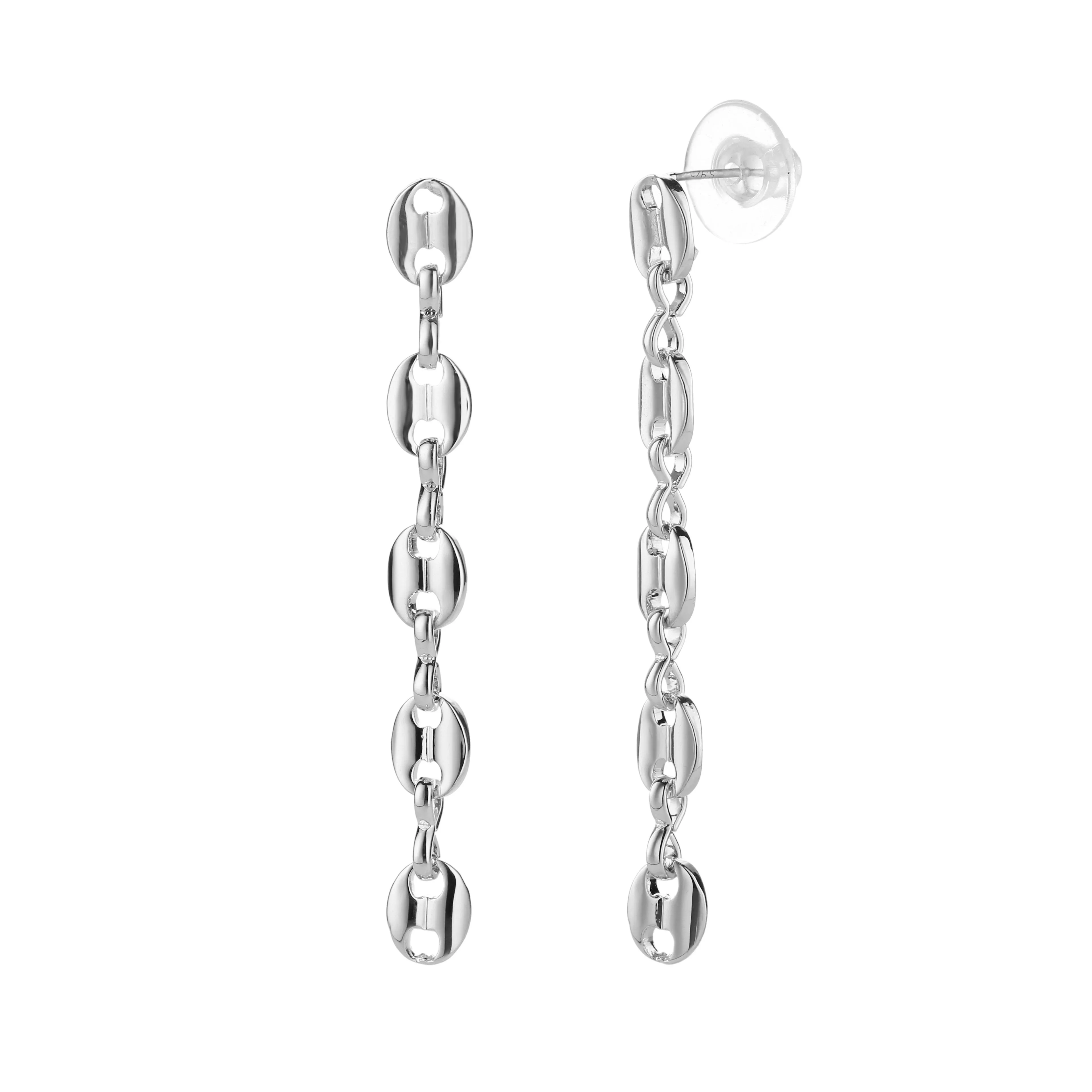 Gold Plated Puff Mariner Long Drop Earrings With 925 Sterling Silver Post
