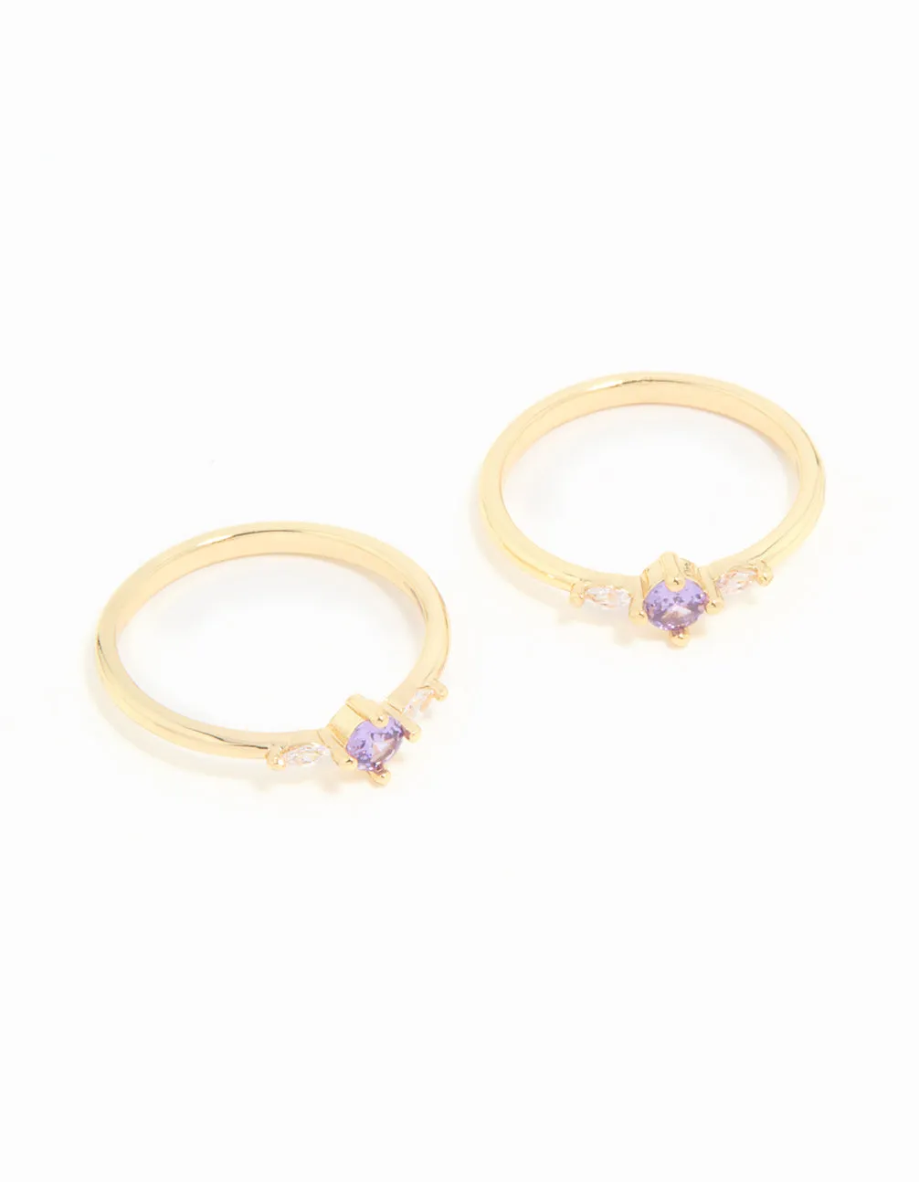 Gold Plated Purple Cubic Zirconia Dainty Trio Stacking Rings 2-Pack