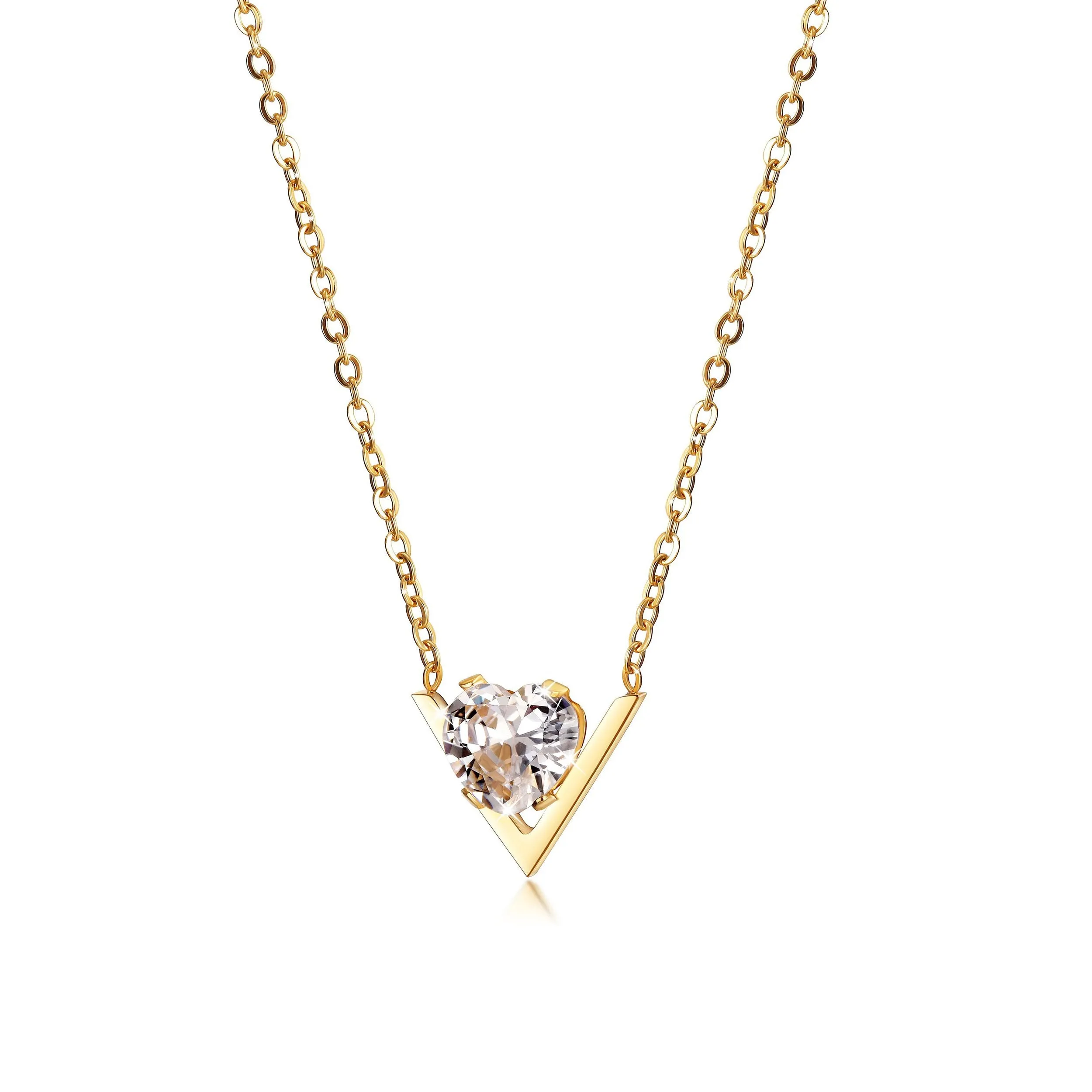 Gold-Plated Stainless Steel V-Shaped Pendant Necklace