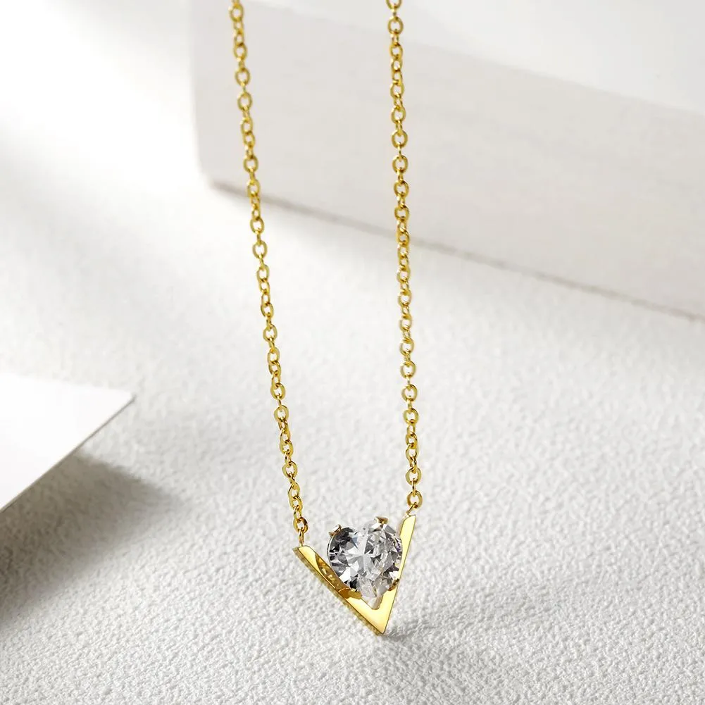 Gold-Plated Stainless Steel V-Shaped Pendant Necklace