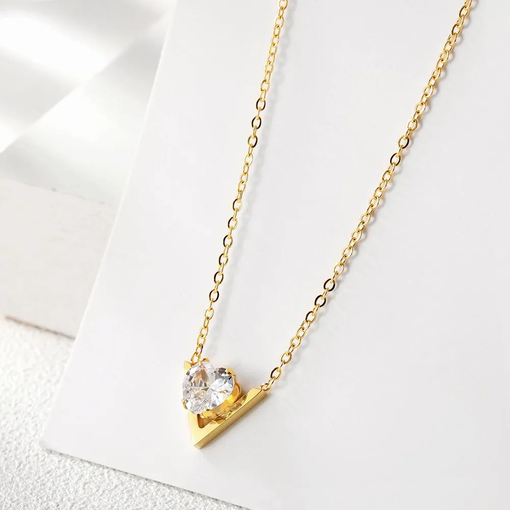 Gold-Plated Stainless Steel V-Shaped Pendant Necklace