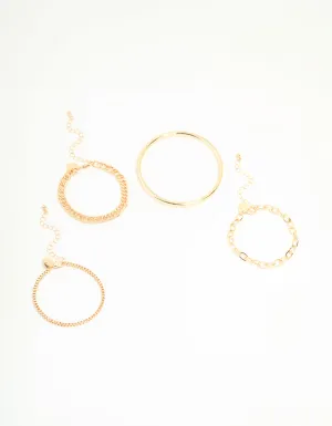 Gold Smooth & Chain Bracelets 4-Pack
