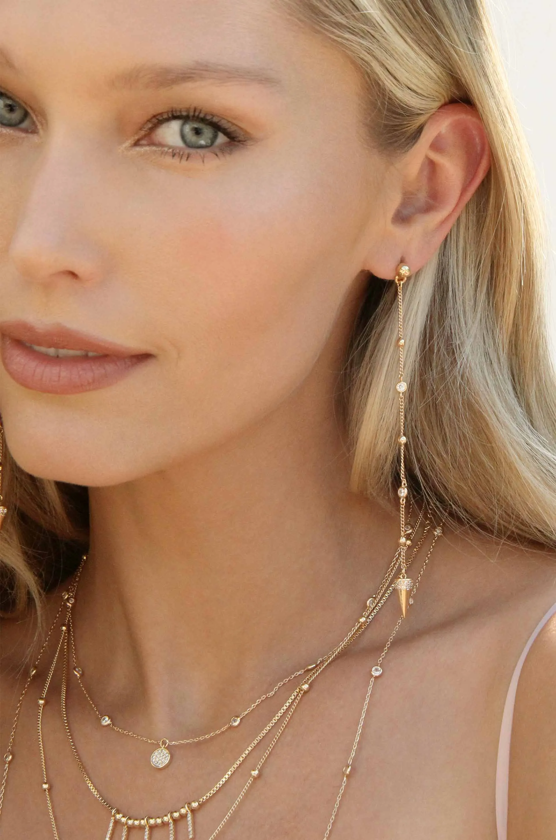 Gold Spike Drop Chain Earrings