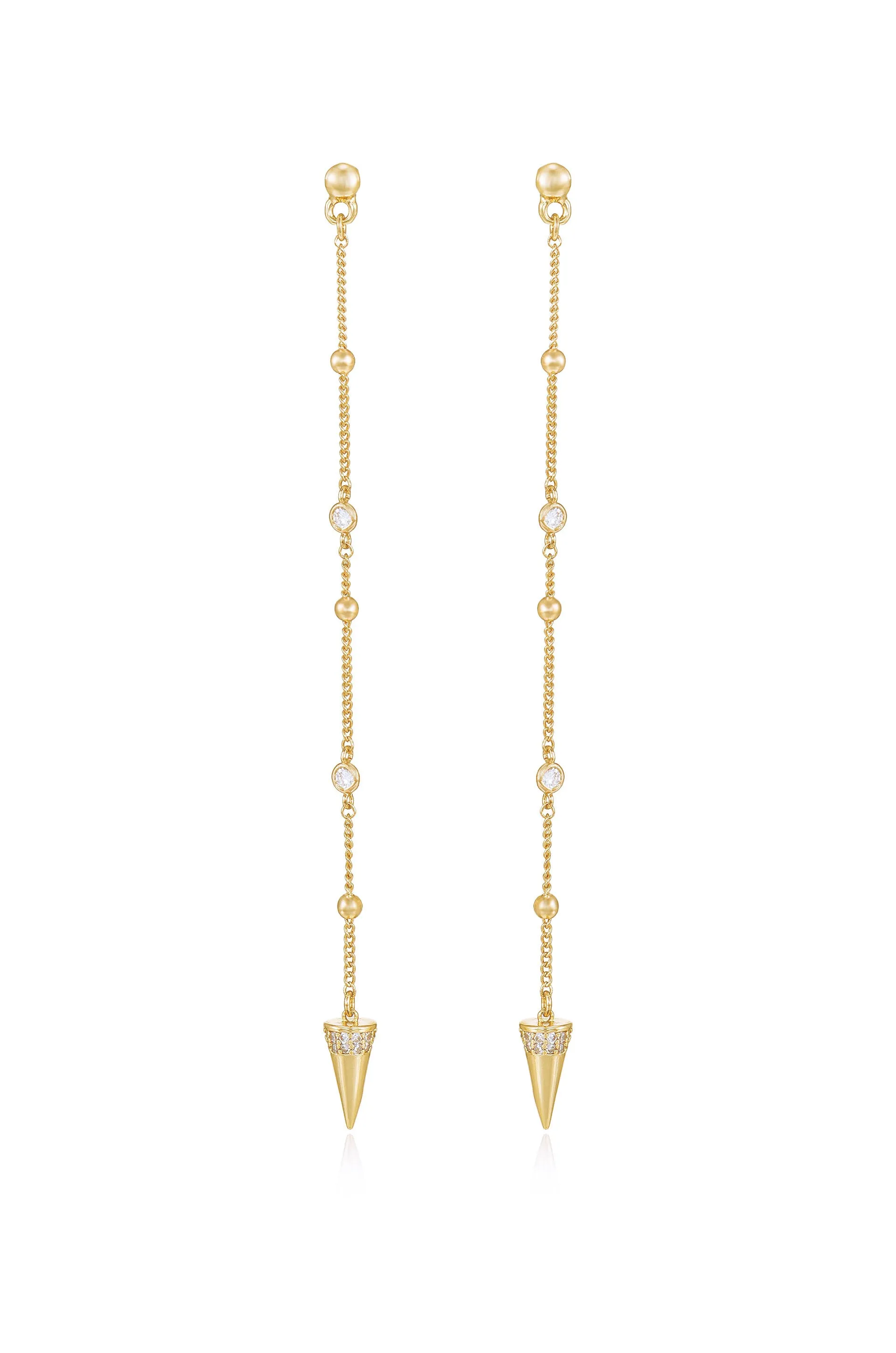 Gold Spike Drop Chain Earrings