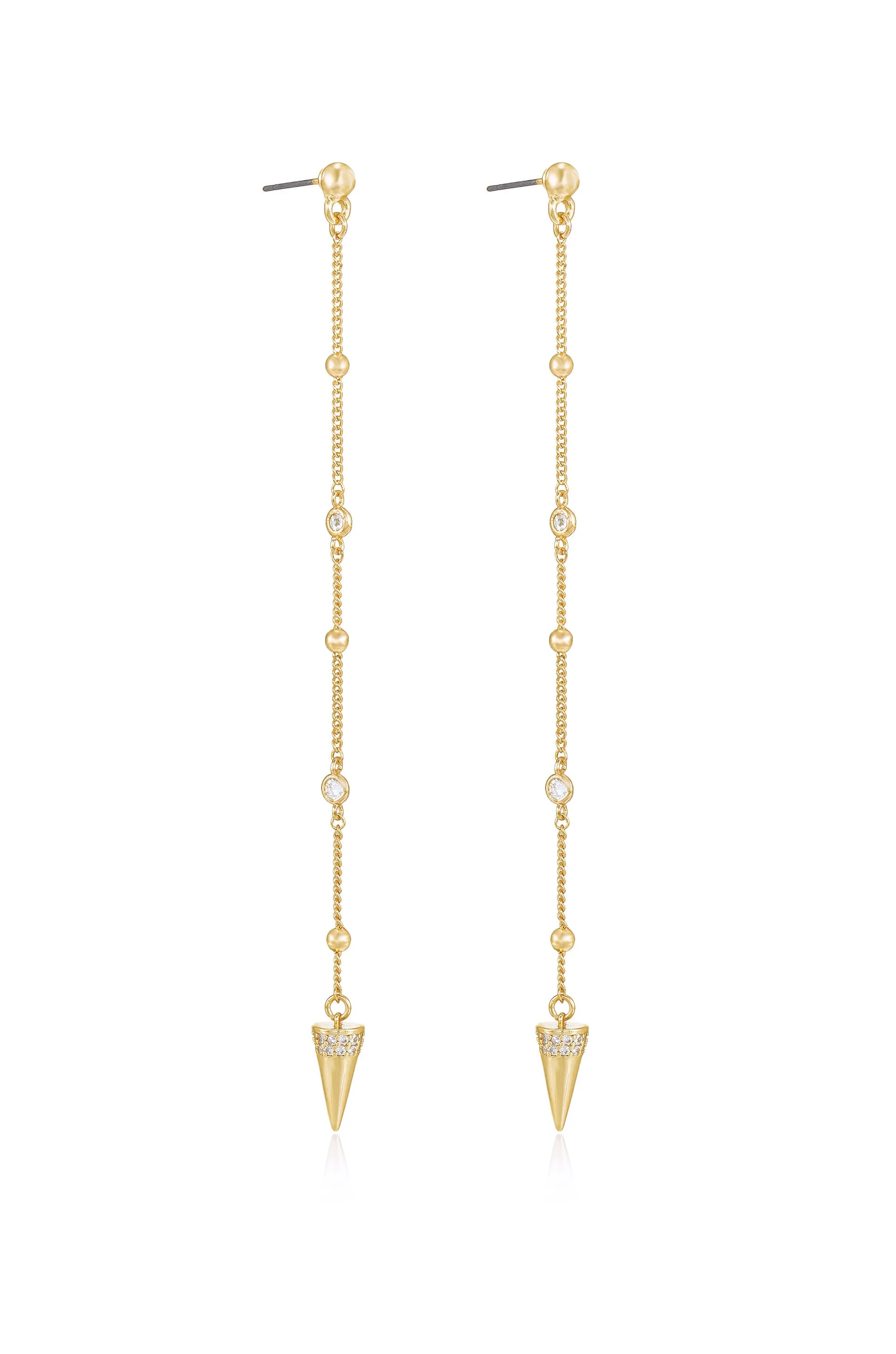 Gold Spike Drop Chain Earrings