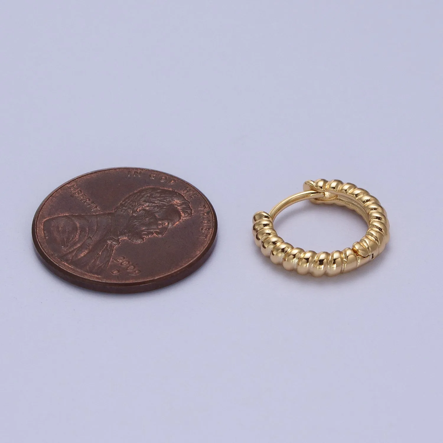 Gold Twisted Croissant 14mm Huggie Minimalist Earrings | V-016