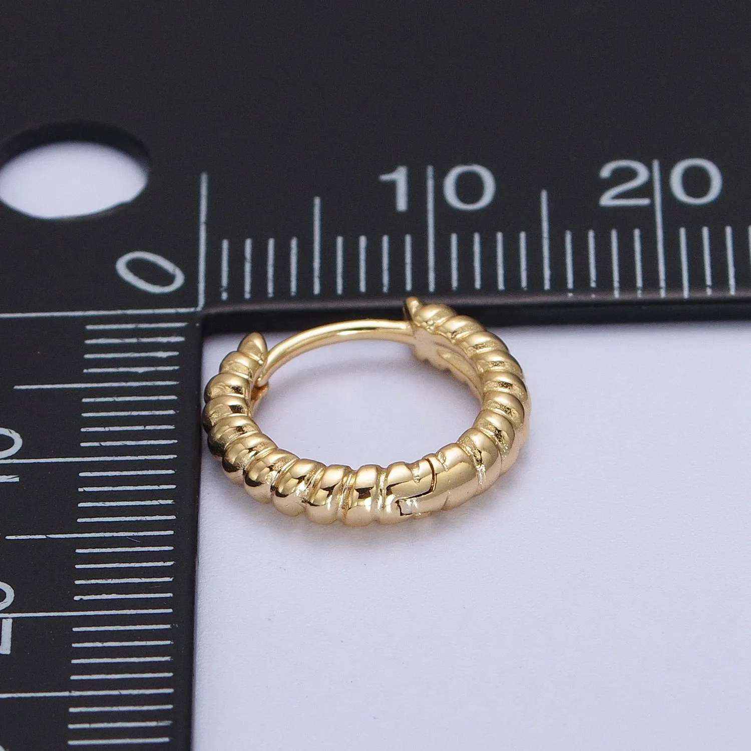 Gold Twisted Croissant 14mm Huggie Minimalist Earrings | V-016