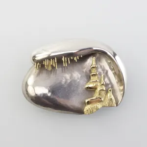 'GOLDEN CAVE' handmade sterling silver & 750 (18kt) yellow gold brooch, stalagmites & stalactites
