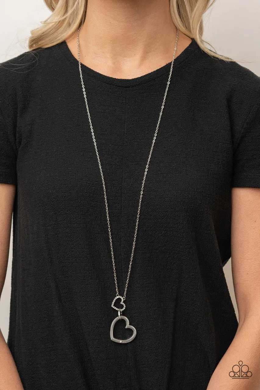 Grandma Glow - White - Rhinestone Interlocking Hearts "Grandma" Mother's Day Paparazzi Long Necklace