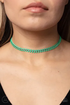Grecian Grace - Green - Beaded Leaf Paparazzi Choker Necklace - 2023 Empower Me Pink Exclusive