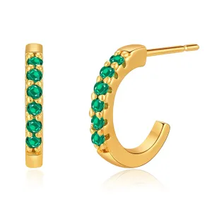 Green Cubic Zirconia & 18K Gold-Plated Huggie Earrings