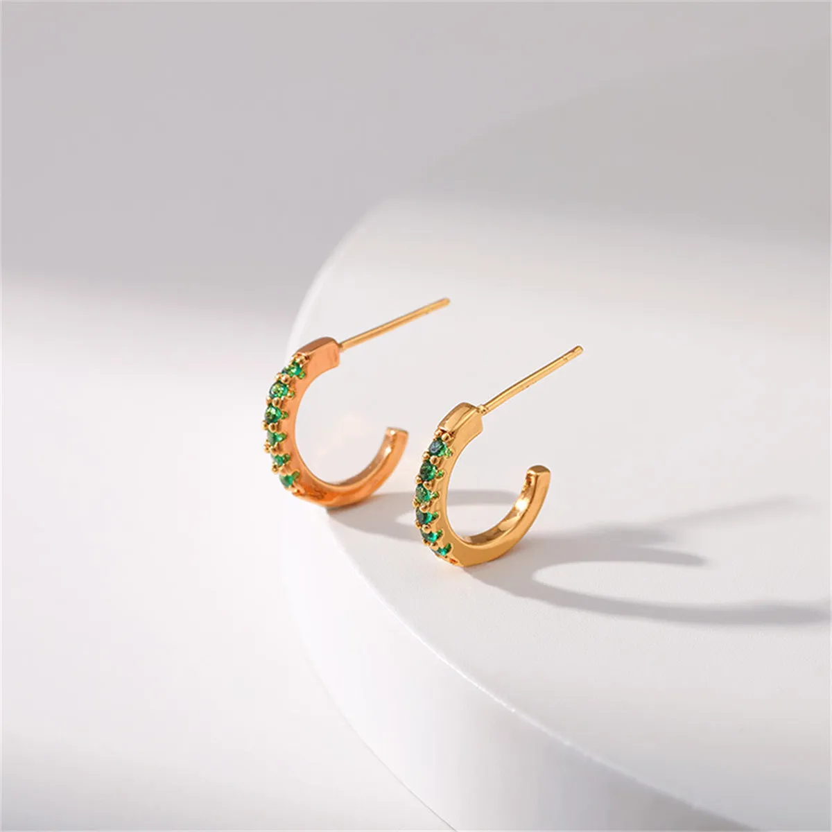 Green Cubic Zirconia & 18K Gold-Plated Huggie Earrings