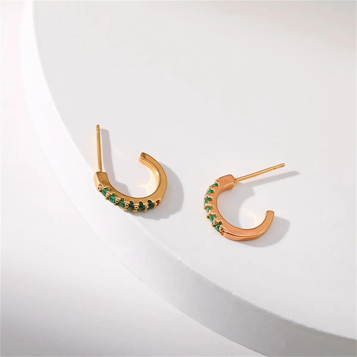 Green Cubic Zirconia & 18K Gold-Plated Huggie Earrings
