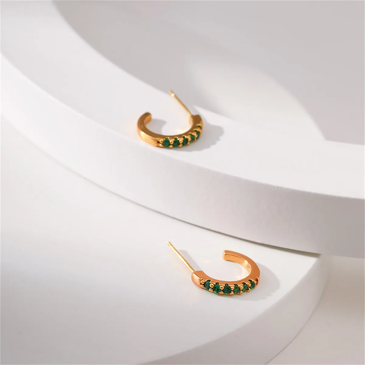 Green Cubic Zirconia & 18K Gold-Plated Huggie Earrings