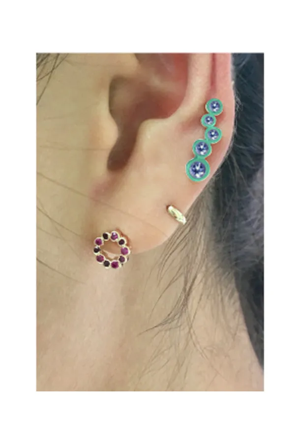 Green Electric 80s Shadows Climber Earrings with Tanzanite Stones